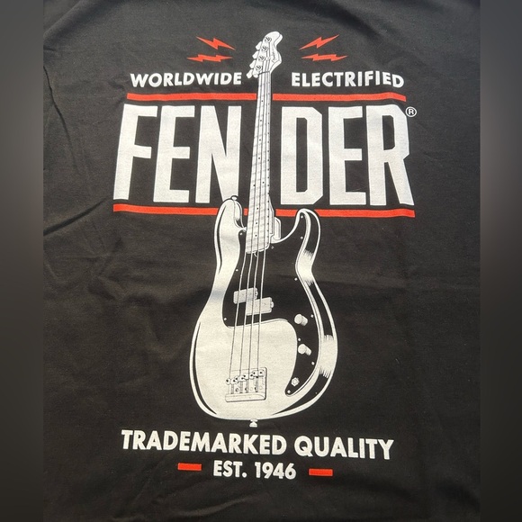 FENDER Black Graphic Tee with a Fender Guitar Logo Unisex - Picture 3 of 7